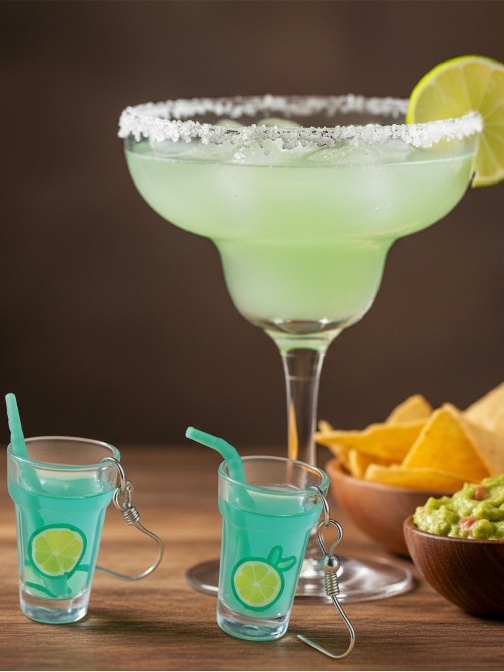 Green cucumber lime cocktail drink earrings